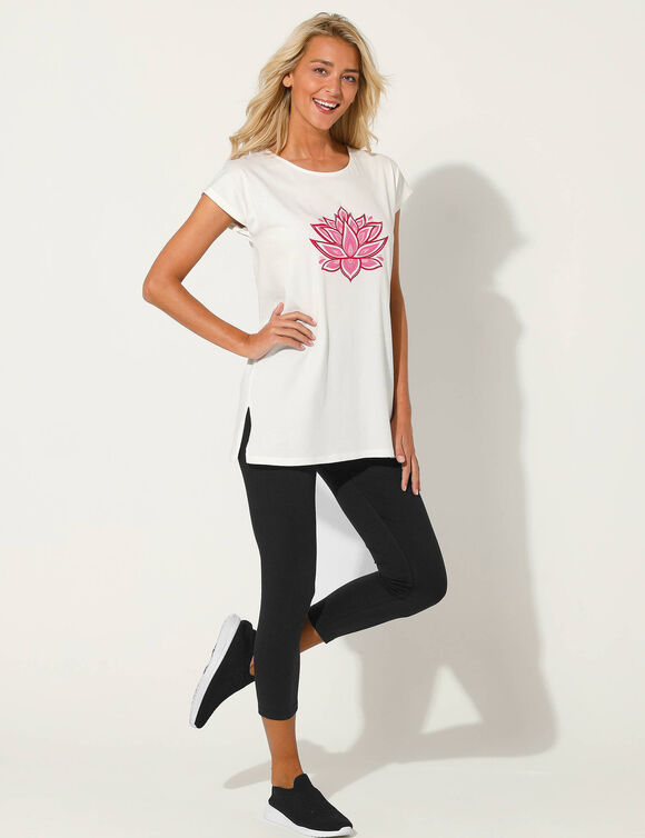 T-shirt tunique, imprimé placé (écru / rose)