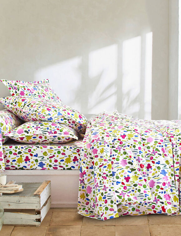 Bedlinnen Aquarelle in katoen met bloemenprint (wit)
