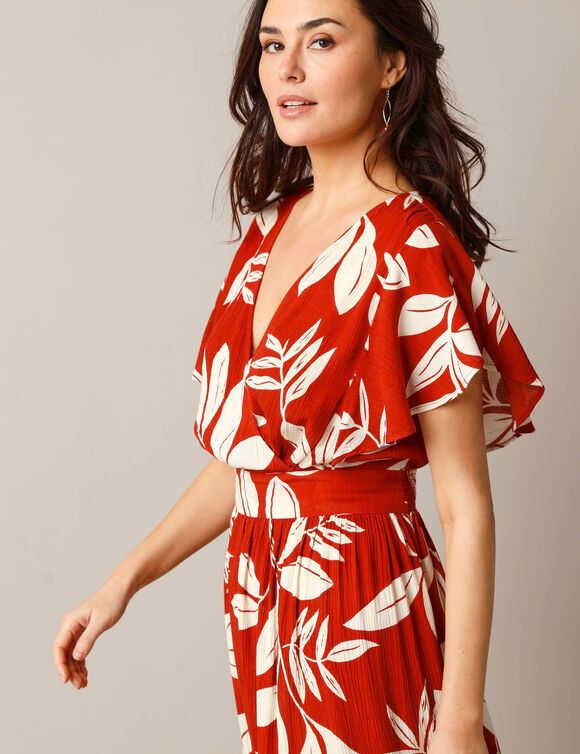 Robe effet cache-coeur, crépon imprimé XXL (terracotta / écru)