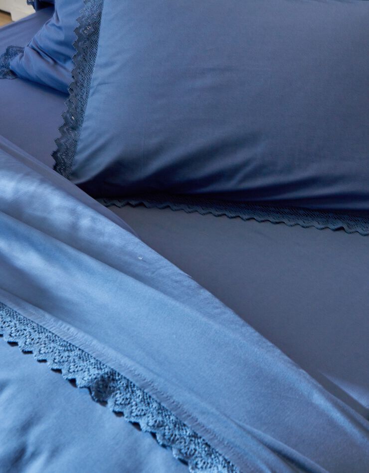 Linge de lit uni dentelle coton (marine)