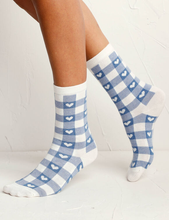 Sokken met hartjesprint - set van 4 paar (blauw)