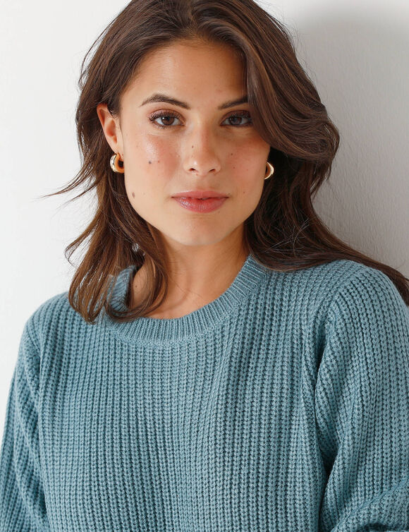 Pull col rond maille anglaise (céladon grise)