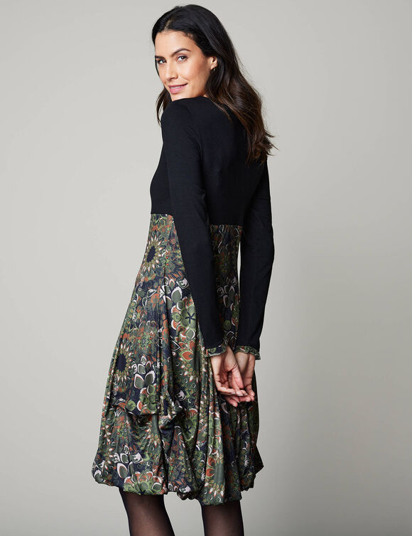 Robe imprimée manches longues (noir / kaki)