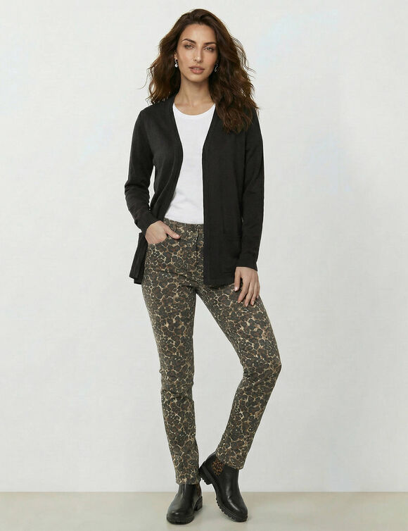 Gilet porter ouvert, maille toucher doux (noir)