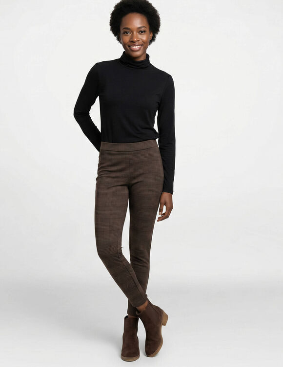 Legging &agrave; carreaux tiss&eacute;s-teints, taille &eacute;lastiqu&eacute;e (marron / noir)