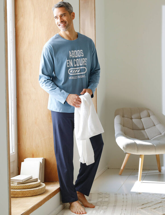 Pyjama pantalon manches longues Abdos en cours (marine / bleu)