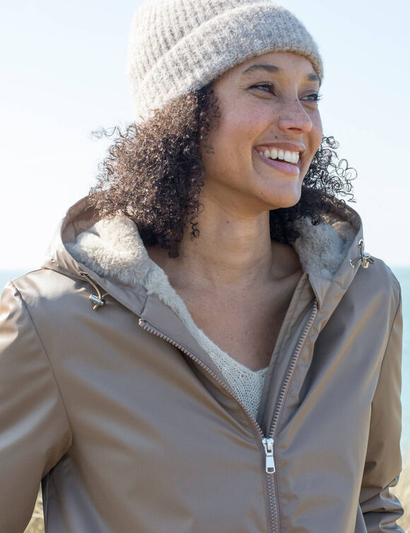 Parka imperm&eacute;able fourr&eacute;e, mi-longue (taupe)