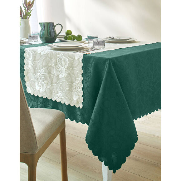 Jacquard tafellaken in damast (flessengroen)