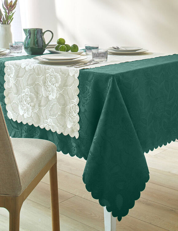 Nappe jacquard damass&eacute; (vert bouteille)