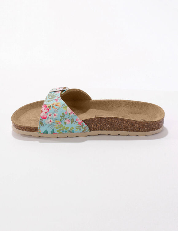 Mules plates imprimées, boucle réglable (turquoise)