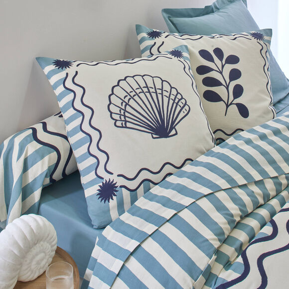 Bedlinnen Marinette, in bedrukt katoen (blauw)