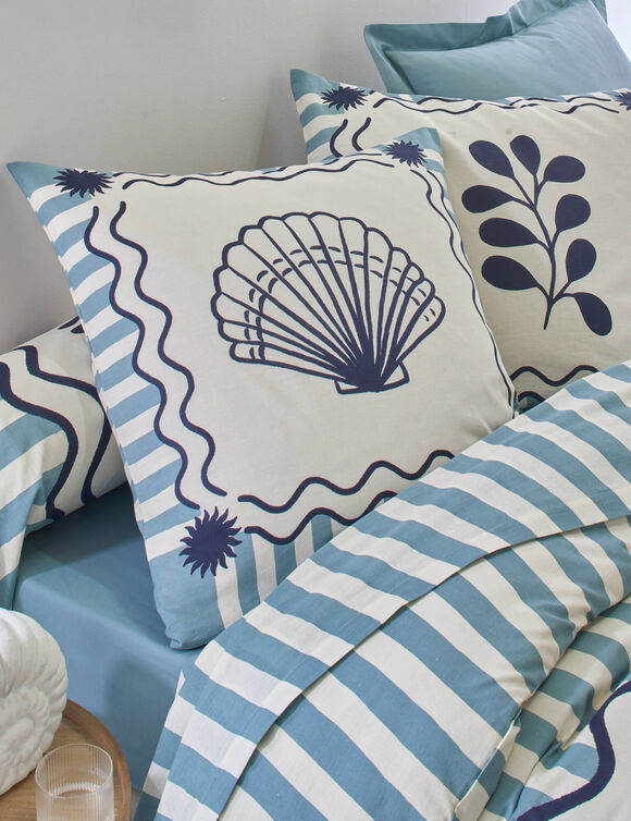 Linge de lit Marinette en coton imprim&eacute; (bleu)