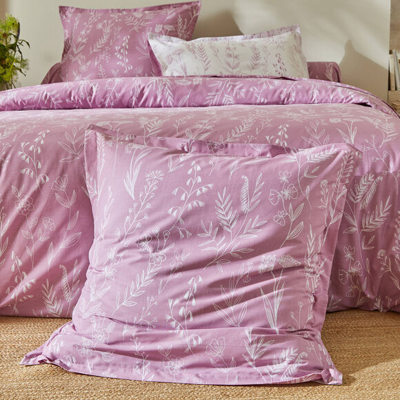 Linge de lit Alessia en coton imprimé fleuri (parme)