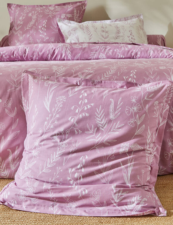 Linge de lit Alessia en coton imprimé fleuri (parme)