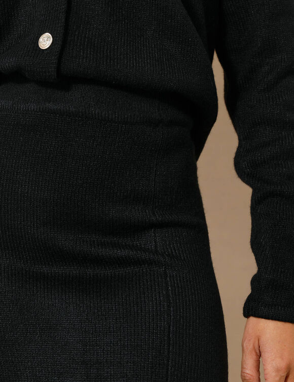Jupe midi &eacute;vas&eacute;e en tricot (noir)