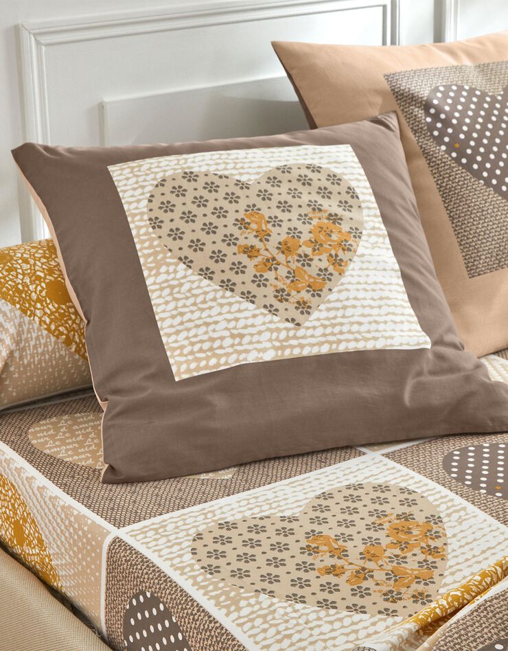 Bedlinnen Lovely in flanel met hartjesprint (beige / karamel)
