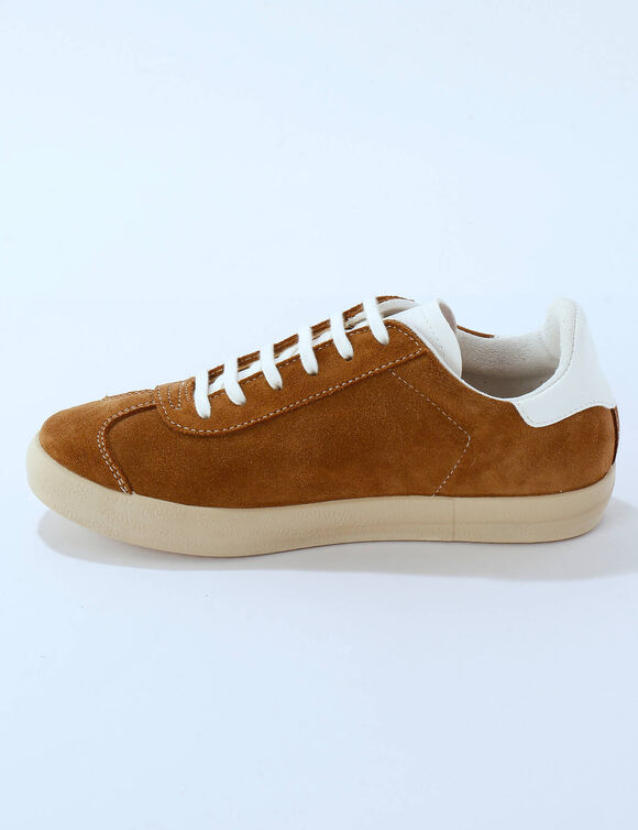 Gekleurde vintage sneakers van spaltleer (taupe)