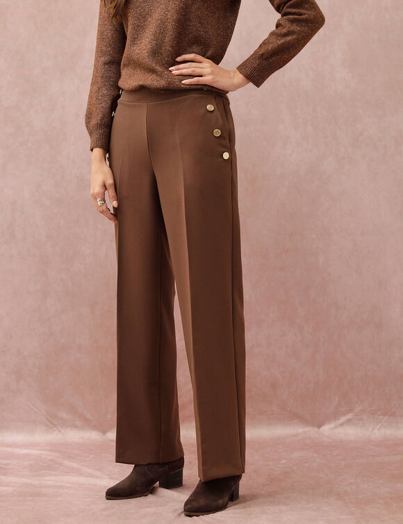 Soepelvallende broek met brug-effect (chocolade)