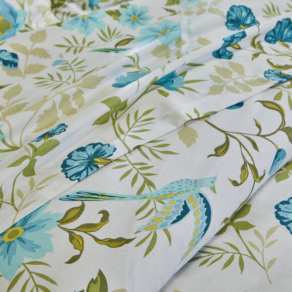 Linge de lit Lola imprimé fleuri - en coton (bleu / blanc)