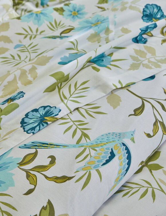 Bedlinnen Lola met bloemenprint - in katoen (blauw / wit)