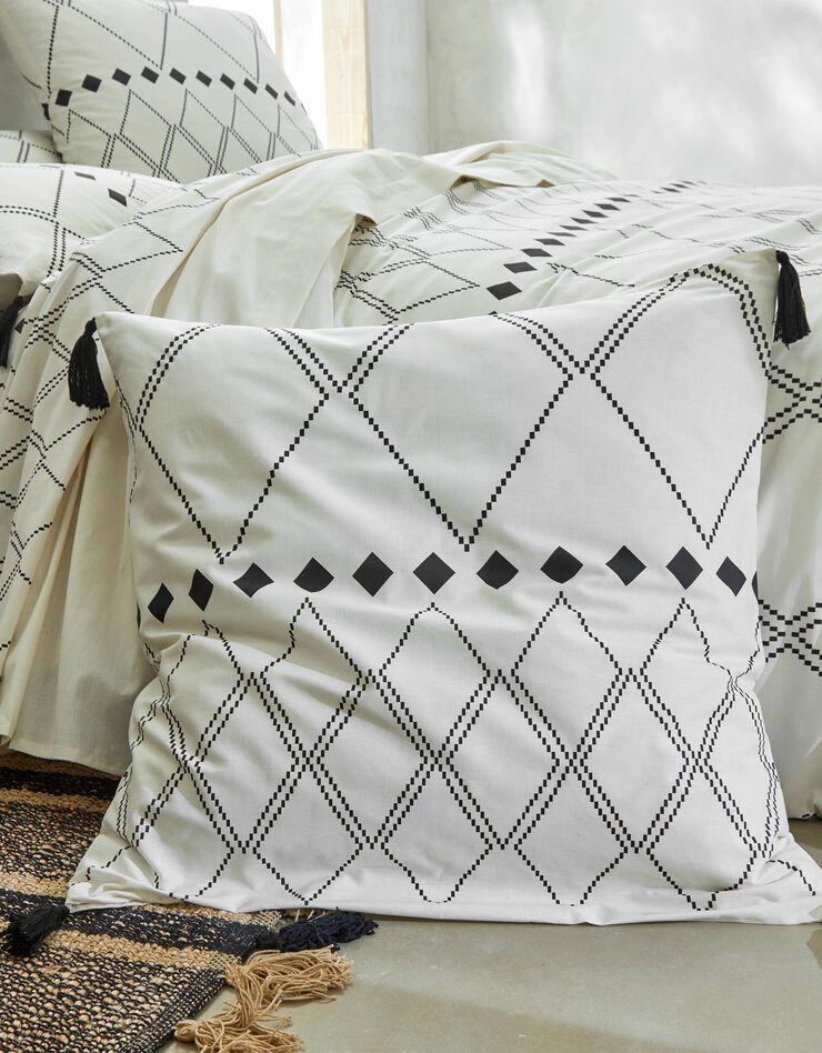 Linge de lit Massai coton à motifs graphiques et finitions pompons (écru)