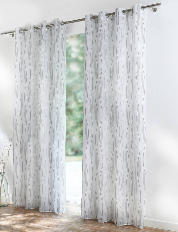 Panneau voilage motif vagues - finition &oelig;illets (gris)