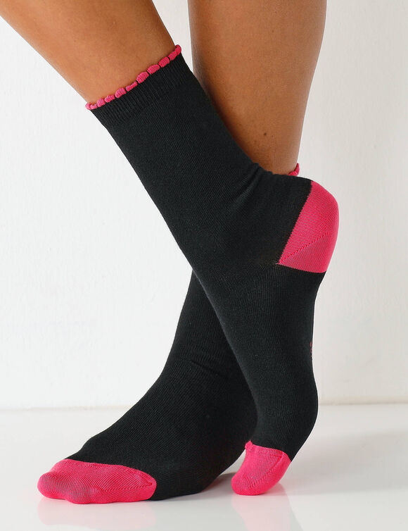 Mi-chaussettes contrast&eacute;es - lot de 5 paires (noir)