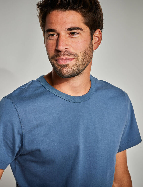 T-shirt uni col rond manches courtes - coton biologique (bleu jean)