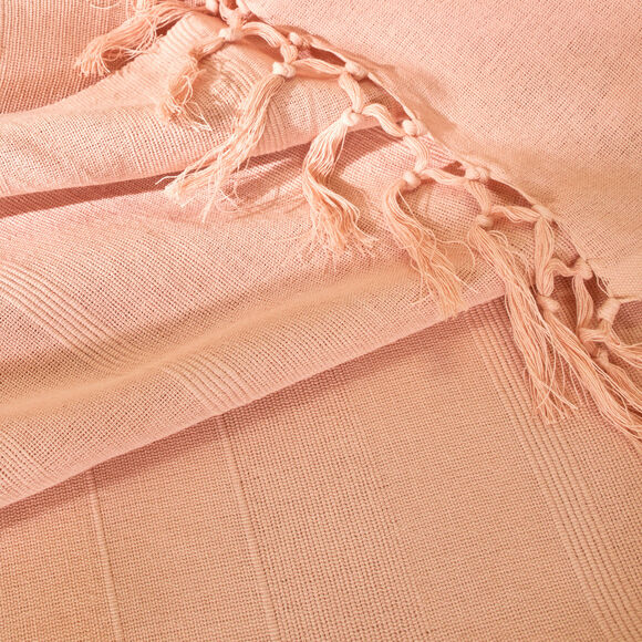   Plaid ou jeté uni coton tissage artisanal (rose)