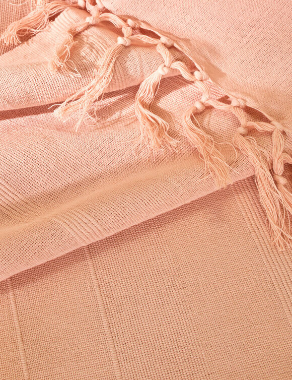 Plaid of sprei, effen katoen met artisanaal weefsel (roze)