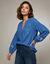 Flanel-blouse, 7/8-mouwen, bedrukt met borduureffect (blauw)