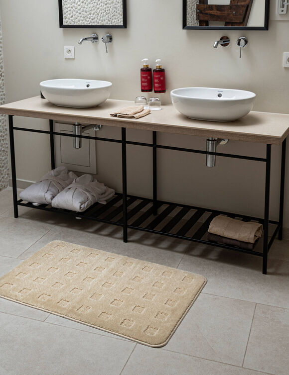 Tapis de bain motif carreaux (sable)