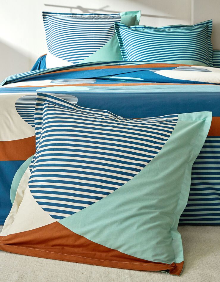 Bedlinnen Nico in katoen met strepenprint in grafische stijl (blauw)