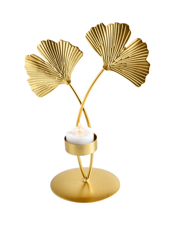 Bougeoir feuille gingko, m&eacute;tal dor&eacute; (dor&eacute;)