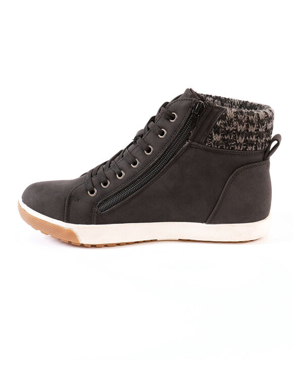 Gevoerde sneakers met hoge schacht, enkelrand in tricot (zwart)