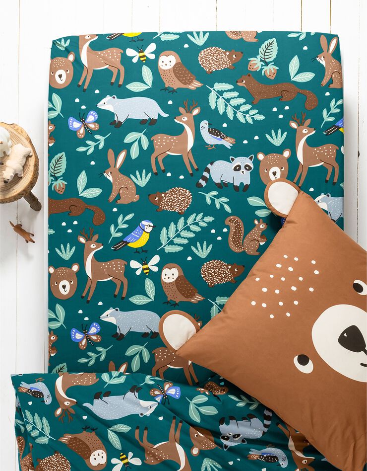 Bedlinnen voor kinderen met knuffelbeer motief in biologisch katoen, eco-verantwoord, groen Bedlinnen voor kinderen met knuffelbeer motief in biologisch katoen, eco-verantwoord, groen, hi-res image number 3