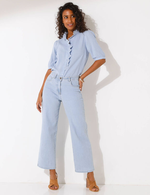 Chemisier manches courtes uni, gaze de coton (bleu ciel)