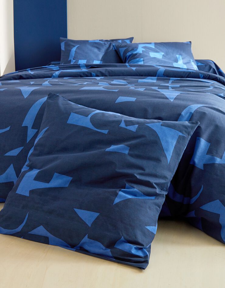 Linge de lit Puzzle en coton imprimé géométrique (bleu)