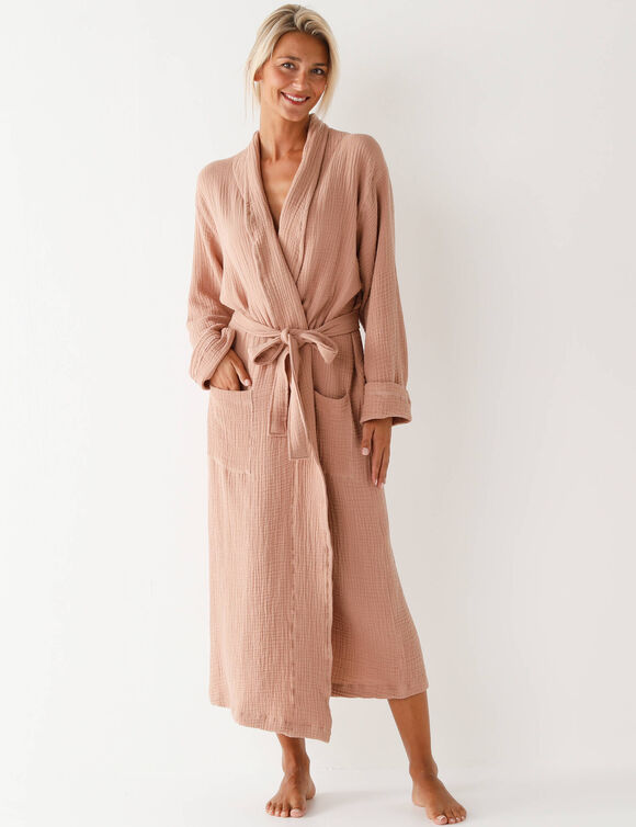 Peignoir uni en triple gaze de coton  (praline)
