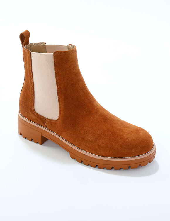 Boots chelsea croûte de cuir, semelle crantée épaisse (caramel)