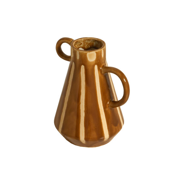 Vaas in aardewerk, gekleurde strepen, 2 handvatten  (karamel/wit)
