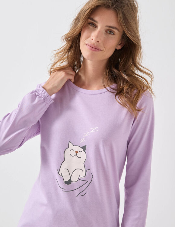 Pyjama met &bdquo;poezenmotief&ldquo; en lange mouwen met ruches (parma / grijs)