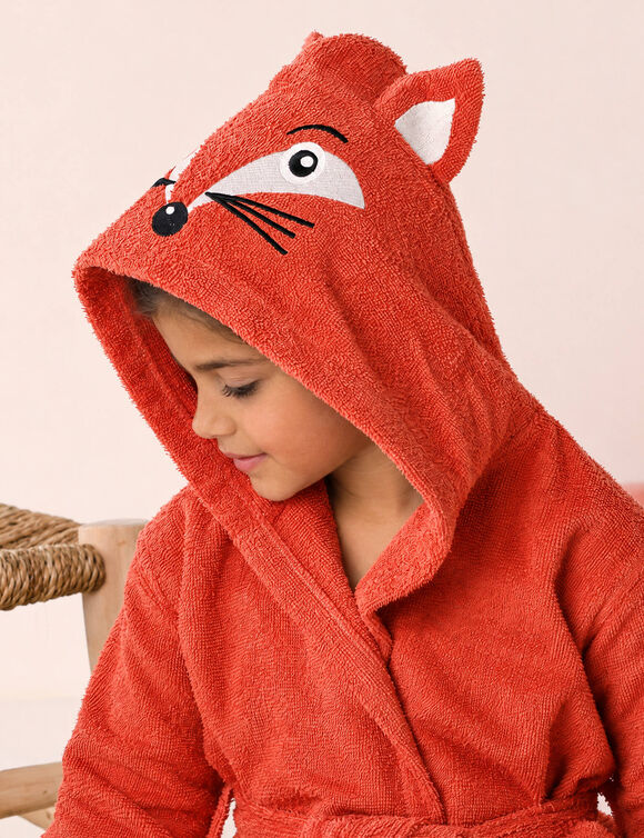 Peignoir de bain enfant renard &agrave; capuche &eacute;ponge coton - 340 g/m&sup2; (safran)