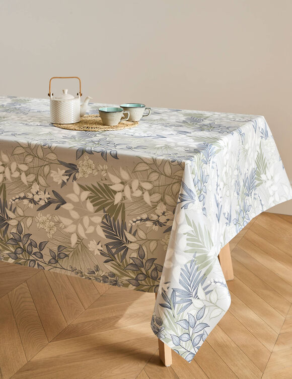 Nappe toile cir&eacute;e imprim&eacute; feuillage (gris)