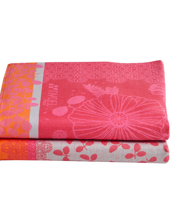 Torchon jacquard jardin d'&eacute;t&eacute; coton tiss&eacute;-teint - lot de 2 (rose)