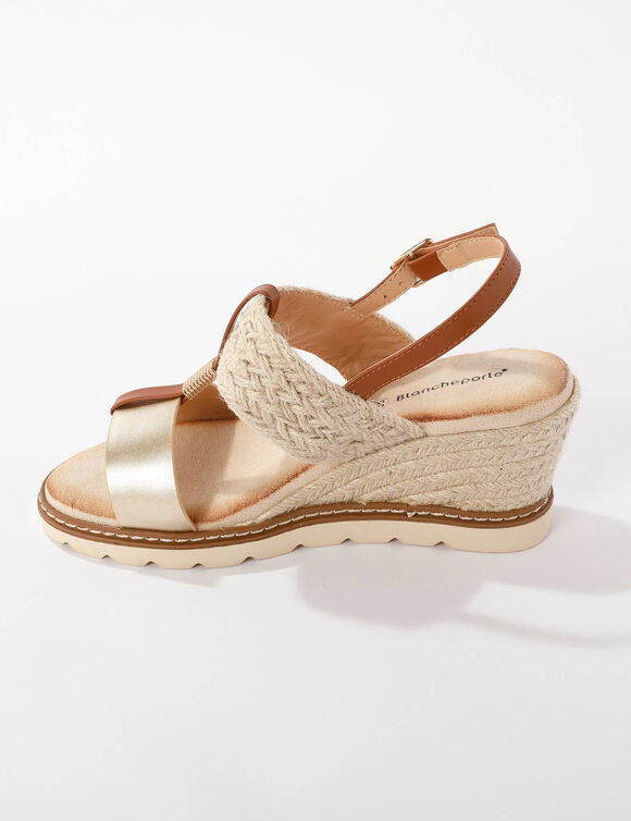 Sandales bi-mati&egrave;re compens&eacute;es corde (dor&eacute;)