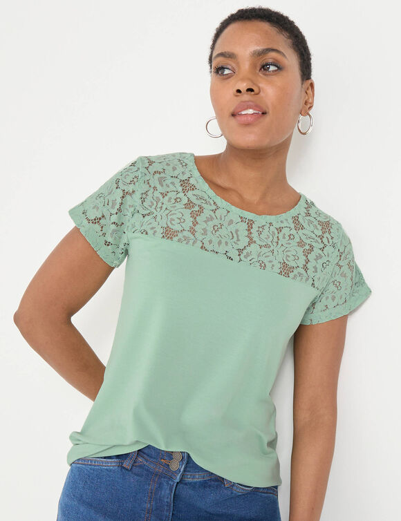 T-shirt manches courtes dentelle (vert amande)