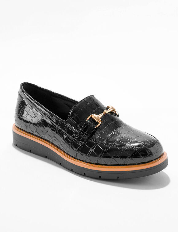 Mocassins &agrave; mors semelle compens&eacute;e - effet croco verni  (noir)