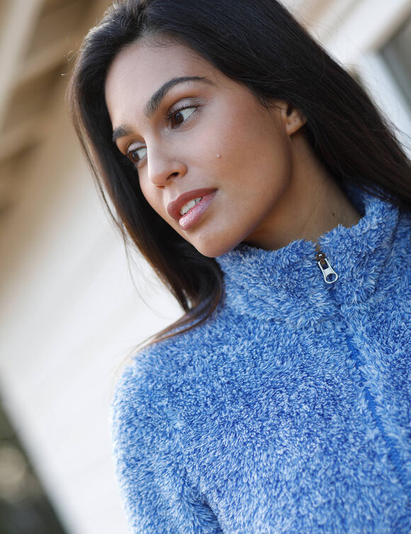 Veste zippée, maille peluche (bleu grisé chiné)