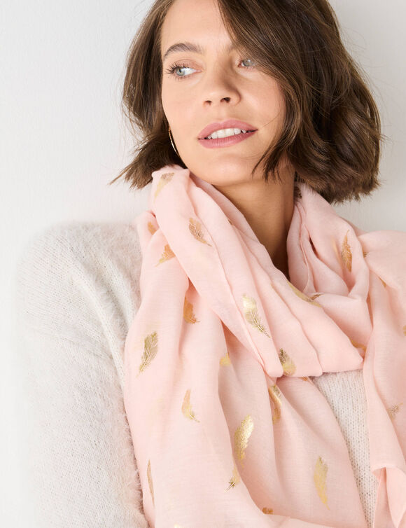 Sjaal met verenmotief (roze)
